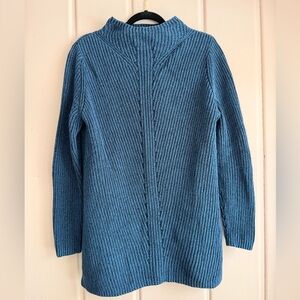 L.L. Bean 100% Cotton Womens denim blue high Neck Sweater Sz medium